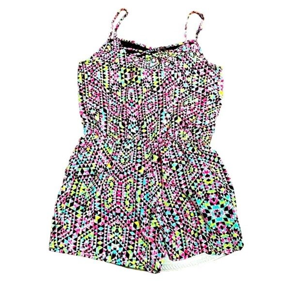 Arizona Jean Company Pants - Arizona Jean Sleeveless Strappy  Geometric Neon Romper Elastic Waist Size M